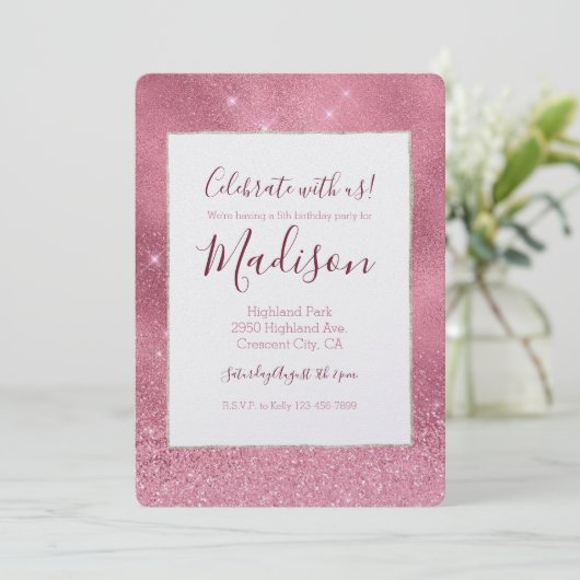 Roze Glitz Verjaardag Kaart (Staand voorkant)