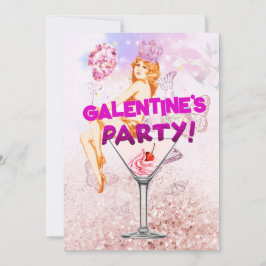 Roze Glitzy Glamoureus Galentine Day Party Kaart