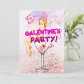 Roze Glitzy Glamoureus Galentine Day Party Kaart (Staand voorkant)