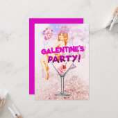 Roze Glitzy Glamoureus Galentine Day Party Kaart (Voorkant / Achterkant in situ)