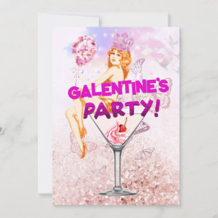 Roze Glitzy Glamoureus Galentine Day Party Kaart