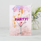 Roze Glitzy Glamoureus Vrijgezellenfeest Party Kaart (Staand voorkant)