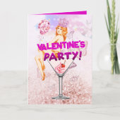 Roze Glitzy Glamoureuze Valentijnsdag Party Invite Kaart (Voorkant)
