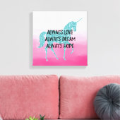 Roze Glitzy Glitter Aqua Unicorn Canvas Afdruk (Insitu (Woonkamer))