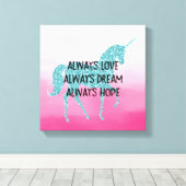 Roze Glitzy Glitter Aqua Unicorn Canvas Afdruk (Insitu (Houten vloer))