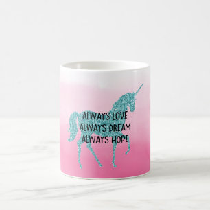 Roze Glitzy Glitter Aqua Unicorn Dream Koffiemok