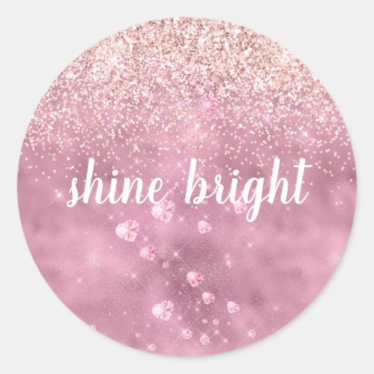 Roze Glitzy Glitter Harten Ronde Sticker (Voorkant)