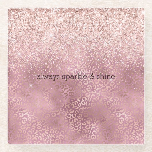 Roze Glitzy Glitter Leopard Print Glazen Onderzetter (Voorkant)