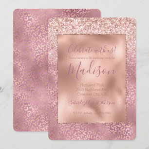Roze Glitzy Glitter Leopard Print Kaart