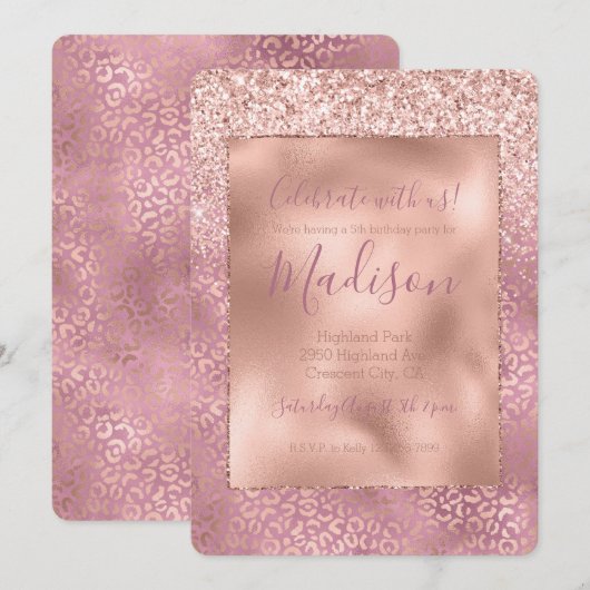 Roze Glitzy Glitter Leopard Print Kaart (Voorkant / Achterkant)