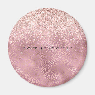 Roze Glitzy Glitter Leopard Print Magneet