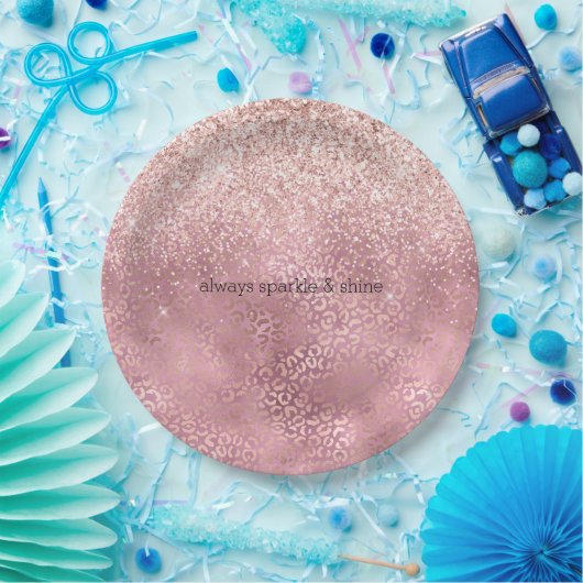 Roze Glitzy Glitter Leopard Print Papieren Bordje (Feest)