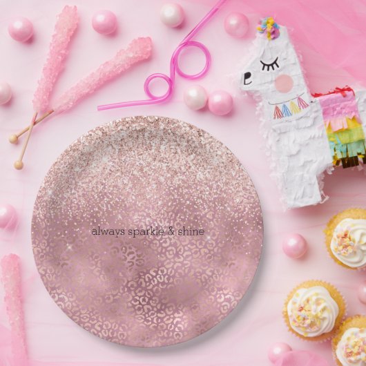Roze Glitzy Glitter Leopard Print Papieren Bordje (Feest)