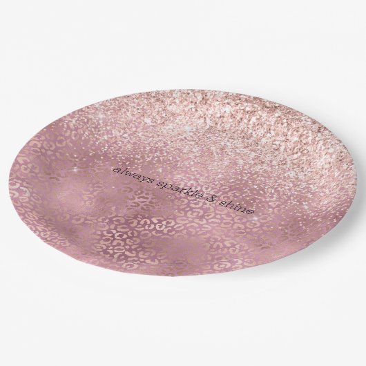 Roze Glitzy Glitter Leopard Print Papieren Bordje (Gekanteld)