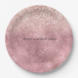 Roze Glitzy Glitter Leopard Print Papieren Bordje