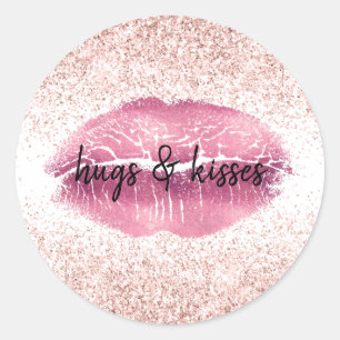 Roze Glitzy Glitter Lippen Ronde Sticker