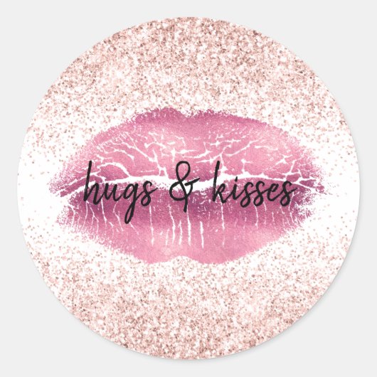 Roze Glitzy Glitter Lippen Ronde Sticker (Voorkant)