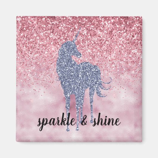 Roze Glitzy Glitter Paarse Eenhoorn Magneet (Voorkant)