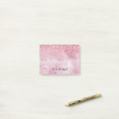 Roze Glitzy Glitter Post-it® Notes (Op bureau)