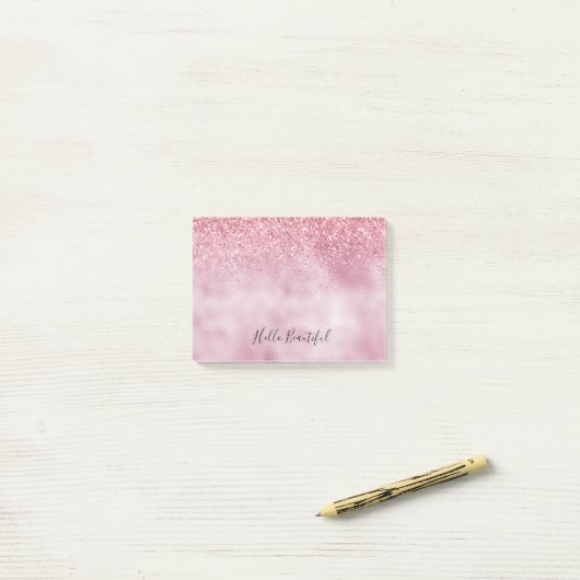 Roze Glitzy Glitter Post-it® Notes (Op bureau)