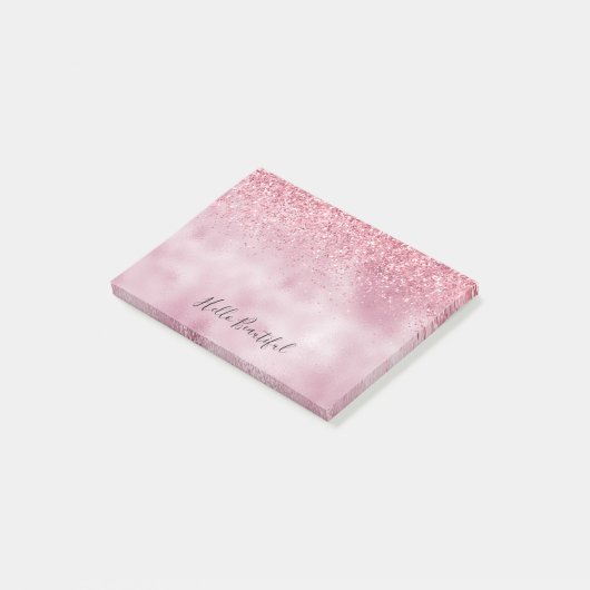 Roze Glitzy Glitter Post-it® Notes (Schuin)