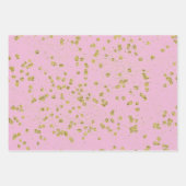 Roze Glitzy Gold Sparkle Confetti Stippen Inpakpapier Vel (Voorkant 3)