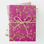 Roze Glitzy Gold Sparkle Confetti Stippen Inpakpapier Vel (In situ)