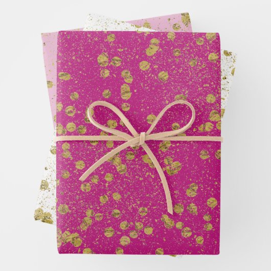 Roze Glitzy Gold Sparkle Confetti Stippen Inpakpapier Vel (In situ)