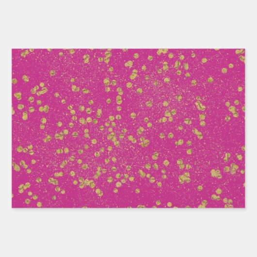 Roze Glitzy Gold Sparkle Confetti Stippen Inpakpapier Vel (Voorkant)