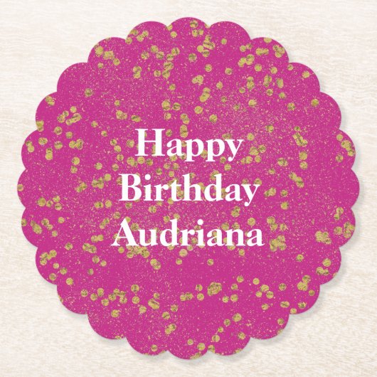 Roze Glitzy Gold Sparkle Confetti Stippen Kartonnen Onderzetters (Voorkant)