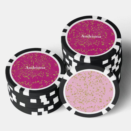 Roze Glitzy Gold Sparkle Confetti Stippen Poker Chips (Opstapeling)