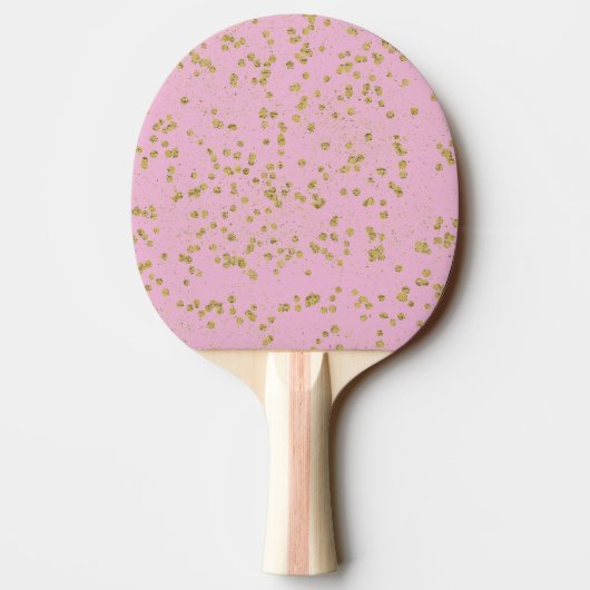 Roze Glitzy Gold Sparkle Confetti Stippen Tafeltennisbatje (Achterkant)