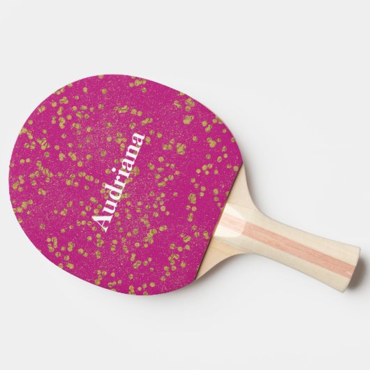 Roze Glitzy Gold Sparkle Confetti Stippen Tafeltennisbatje (Zijkant)