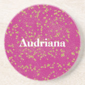 Roze Glitzy Gold Sparkle Confetti Stippen Zandsteen Onderzetter (Voorkant)