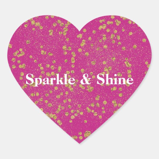 Roze Glitzy Gouden Glitter Confetti Stippen Hart Sticker (Voorkant)