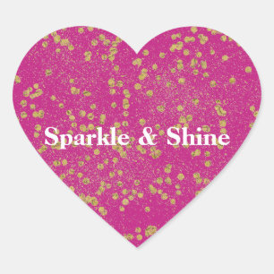 Roze Glitzy Gouden Glitter Confetti Stippen Hart Sticker