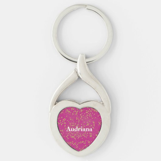 Roze Glitzy Gouden Glitter Confetti Stippen Sleutelhanger (Voorkant)
