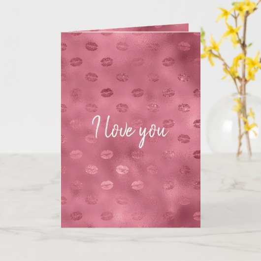 Roze Glitzy Lips Liefde Kaart (Gele Bloem)