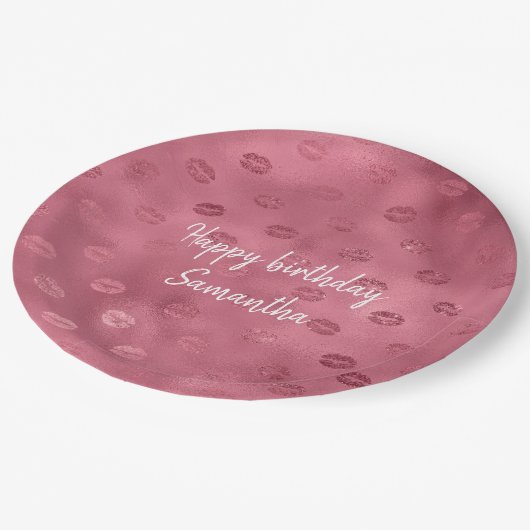 Roze Glitzy Lips Papieren Bordje (Gekanteld)