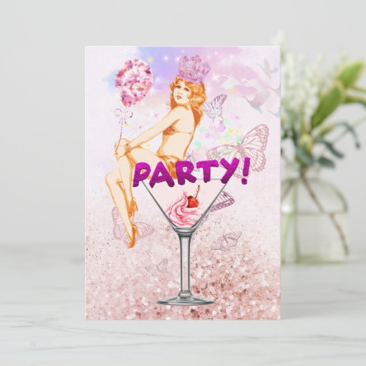 Roze Glitzy Sequence Glamoureuze Bachelorette Part Kaart (Staand voorkant)