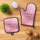 Roze Glitzy Sparkle gepersonaliseerd Ovenwant & Pannenlap Set (Top down)
