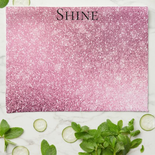 Roze Glitzy Sparkle gepersonaliseerd Theedoek (Gevouwen)