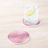Roze Glitzy Sparkle gepersonaliseerd Zandsteen Onderzetter (Zijkant)