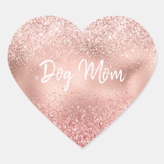 Roze Glitzy Sparkle Glitter Dog Mam Hart Sticker (Voorkant)