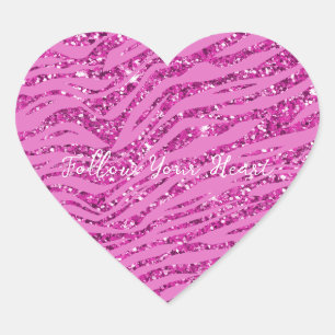 Roze Glitzy Sparkle Glitter Zebra Print Hart Sticker