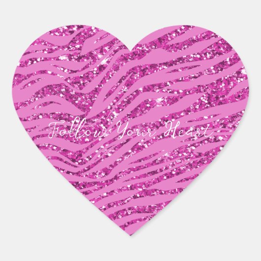 Roze Glitzy Sparkle Glitter Zebra Print Hart Sticker (Voorkant)