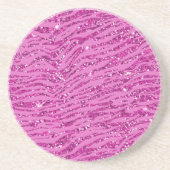 Roze Glitzy Sparkle Glitter Zebra Print Zandsteen Onderzetter (Voorkant)