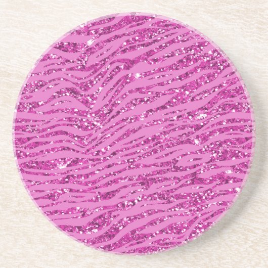Roze Glitzy Sparkle Glitter Zebra Print Zandsteen Onderzetter (Voorkant)