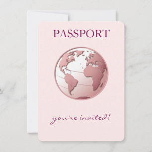 Roze Globe Paspoort Reis Baby Shower Bedankkaart