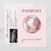 Roze Globe Paspoort Reis Baby Shower Kaart (Voorkant / Achterkant)